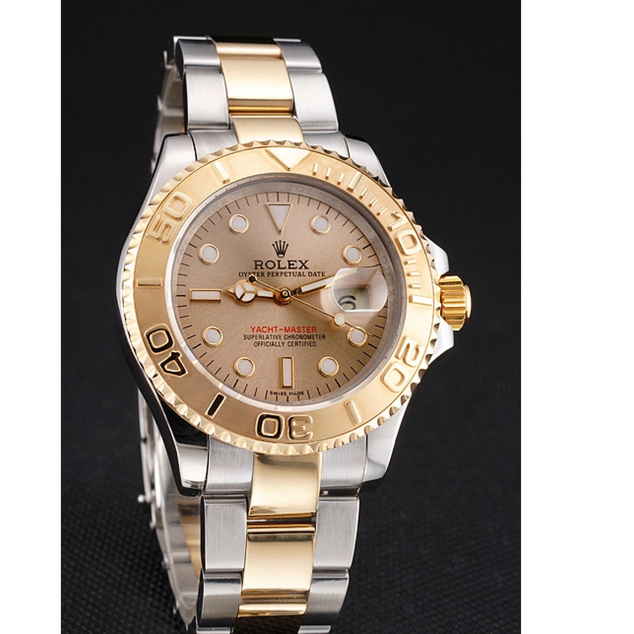 Aaa replica watch Bezel Champagne Case Bracelet Swiss Tone Stainless Rolex Yacht-Master Gold Steel Two Dial 0722